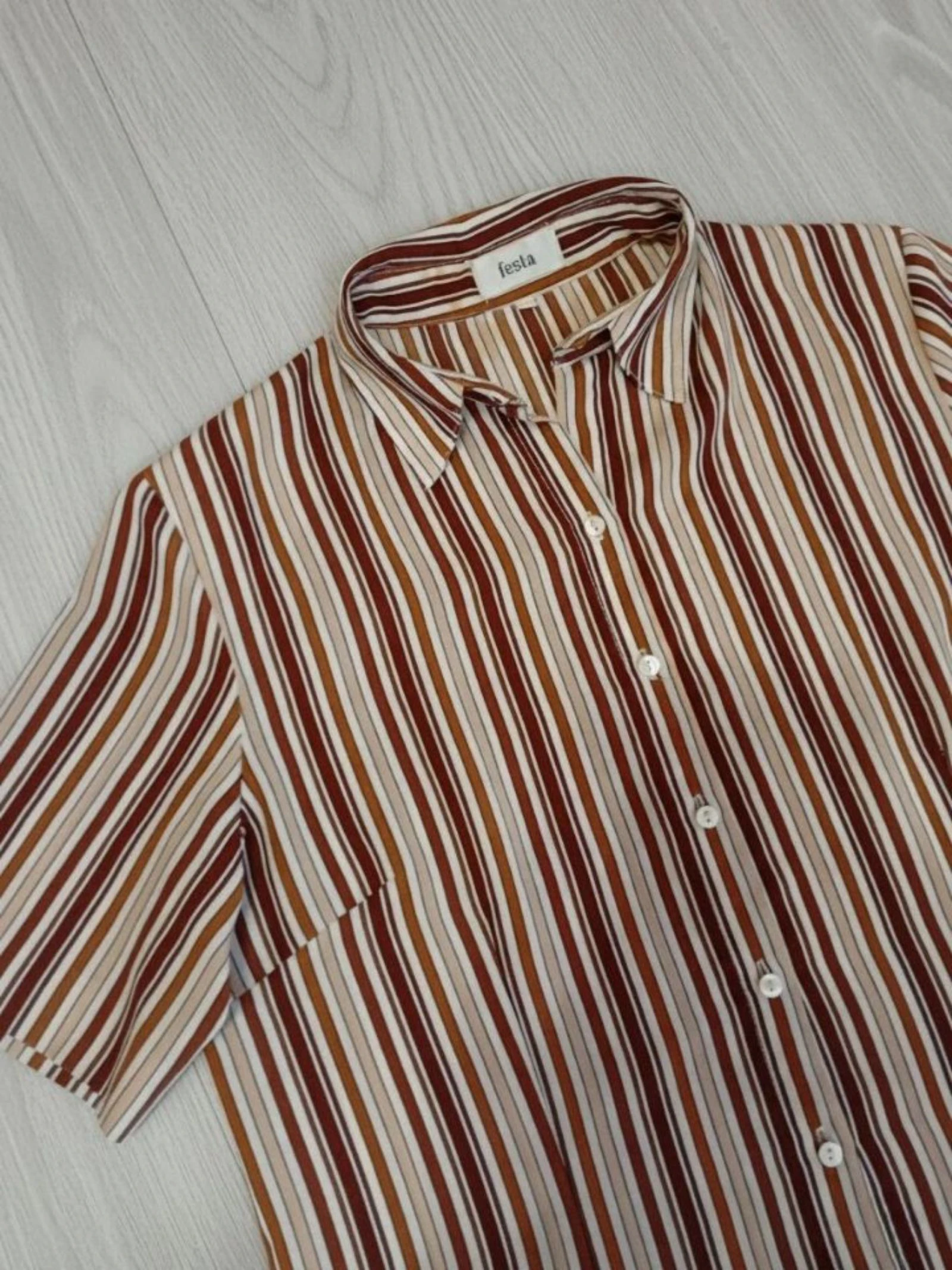 Vintage 90s gestreepte feestblouse Marron Beige XXL – photo 2